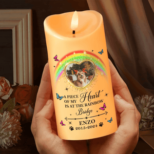 GeckoCustom Custom Photo Pet Memorial A Piece Of My Heart Is At The Rainbow Bridge LED Candle HO82 891923