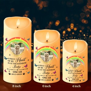 GeckoCustom Custom Photo Pet Memorial A Piece Of My Heart Is At The Rainbow Bridge LED Candle HO82 891923