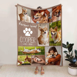 GeckoCustom Custom Photo Pet Memorial Blanket Collage, Forever Loved Gift for Dog Cat Lovers, Christmas Gift Idea TH10 891739