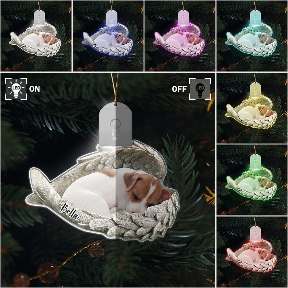 GeckoCustom Custom Photo Pet Within Angel Wings Memorial Dog Cat Led Acrylic Ornament HA75 891720 3 inches