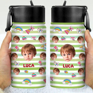 GeckoCustom Custom Photo Stripes And Adorable Pattern Kid Water Bottle With Straw HA75 891270 12 oz