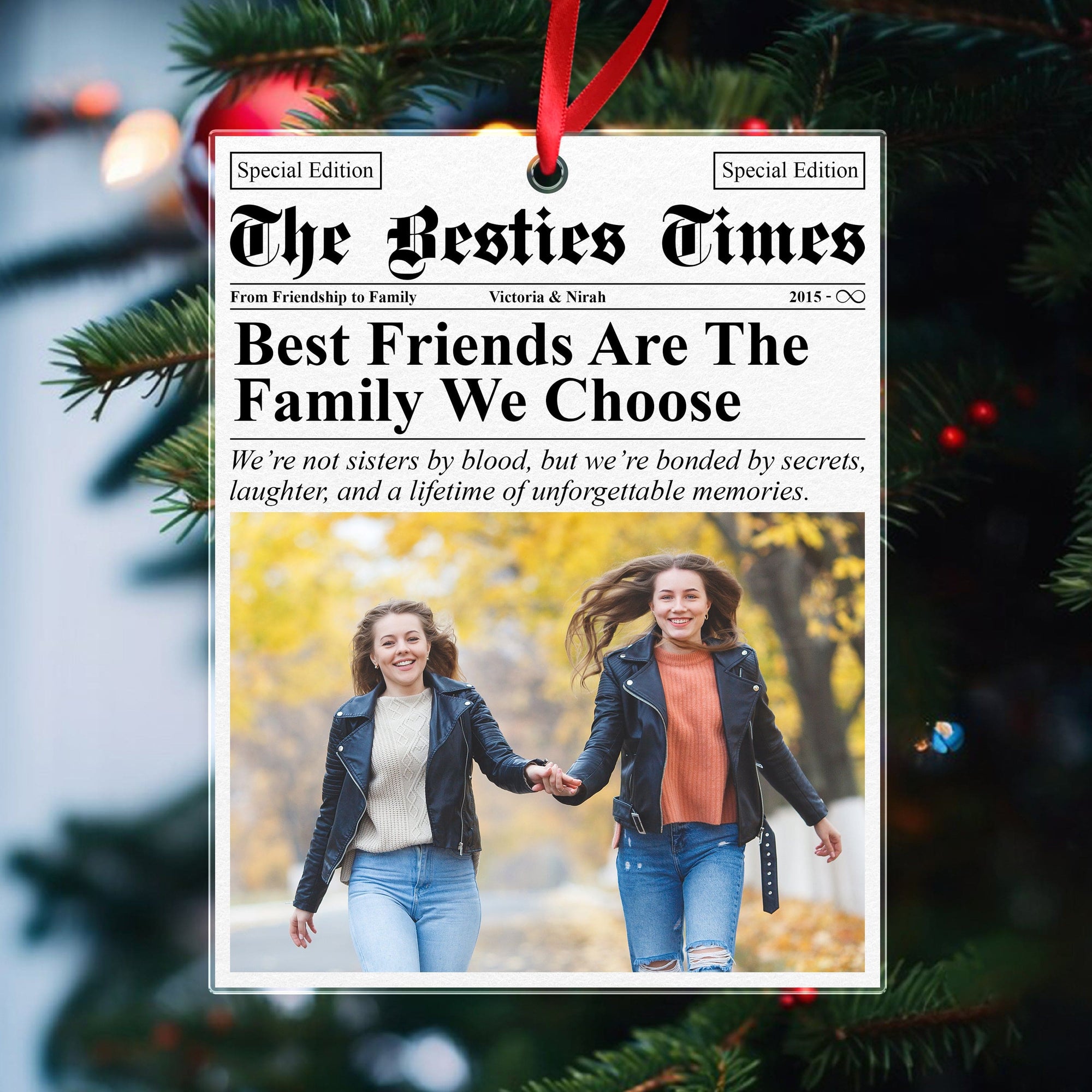 GeckoCustom Custom Photo The Bestie Times Friendship Gifts Newspaper Acrylic Ornament HO82 N304 893316