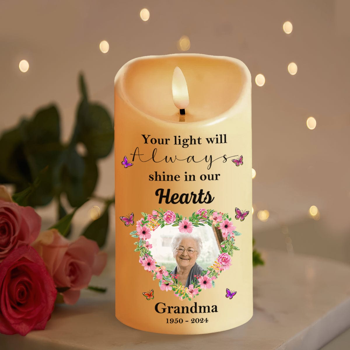 GeckoCustom Custom Photo This Candle Burns In Loving Memory Memorial LED Candle HA75 891837