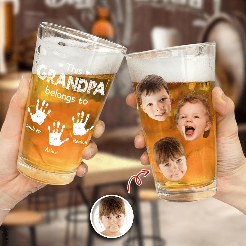 GeckoCustom Custom Photo This Grandpa Belongs To Pint Beer Glass HA75 890654 16oz