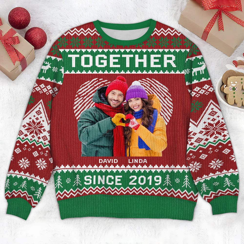 GeckoCustom Custom Photo Together - Personalized Custom Couple All-Over-Print Ugly Sweater HO82 893072