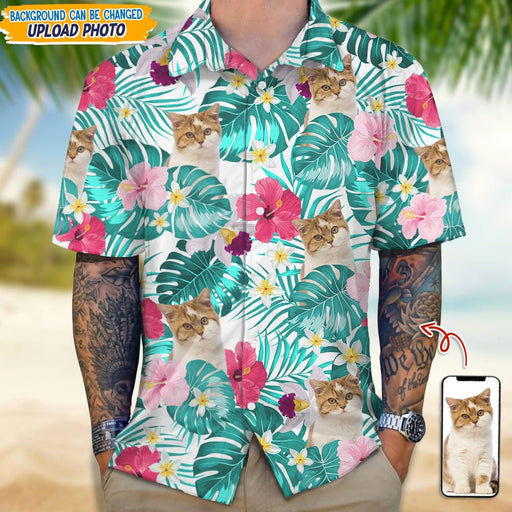 GeckoCustom Custom Photo Tropical Flower Cat Hawaii Shirt NA29 889467