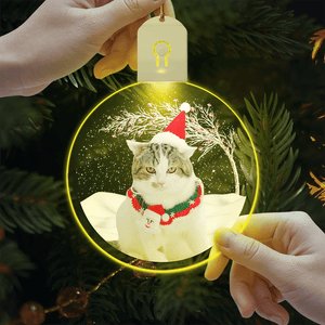 GeckoCustom Custom Photo Under Christmas Tree For Cat Lover LED Acrylic Ornament TH10 892109 3 inches