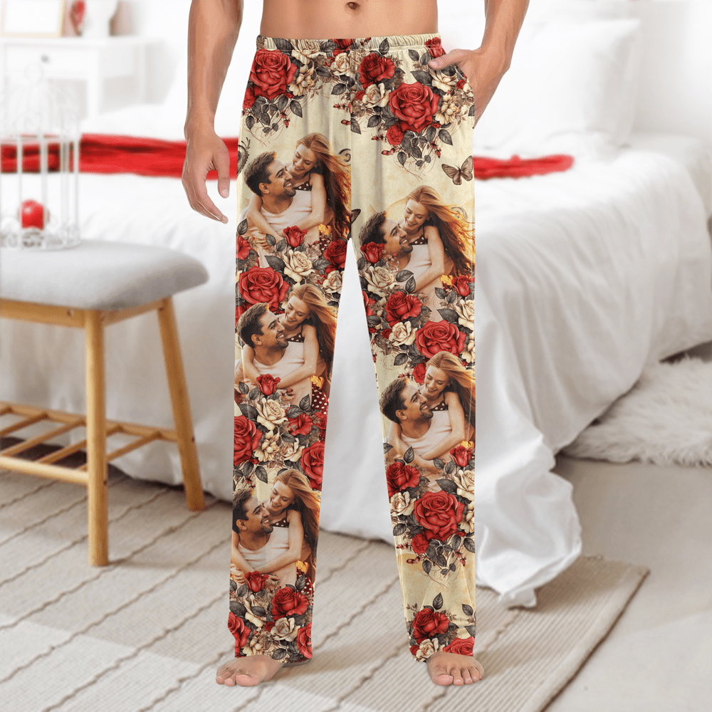 GeckoCustom Custom Photo Vintage Butterfly Roses Couple Pajamas Gift For Valentine's Day HO82 893382 For Kid / Only Pants / 3XS