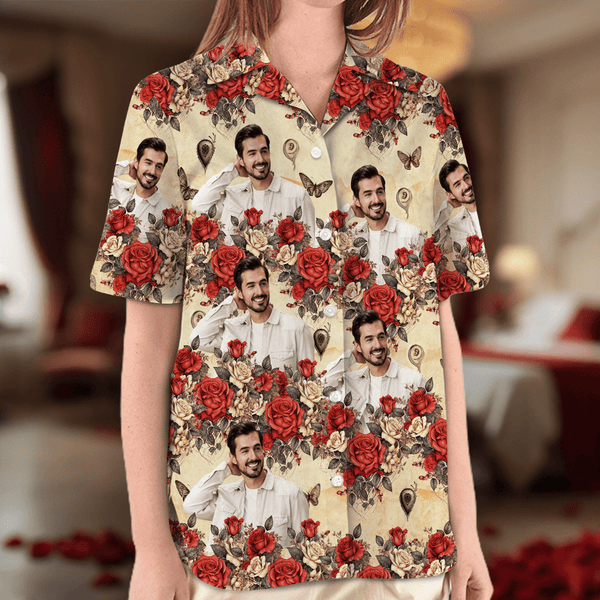 Custom Photo Vintage Butterfly Roses Hawaiian Shirt Gift For