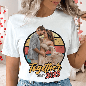 GeckoCustom Custom Photo Vintage Girlfriend Boyfriend Vintage Birthday Valentine Gift Couple Bright Shirt HO82 893390 Women Tshirt / Sport Grey Color / S