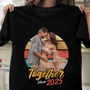 GeckoCustom Custom Photo Vintage Girlfriend Boyfriend Vintage Birthday Valentine Gift Couple Dark Shirt HO82 893392 Premium Tee / P Black / S