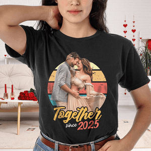 GeckoCustom Custom Photo Vintage Girlfriend Boyfriend Vintage Birthday Valentine Gift Couple Dark Shirt HO82 893392 Women Tee / Black Color / S