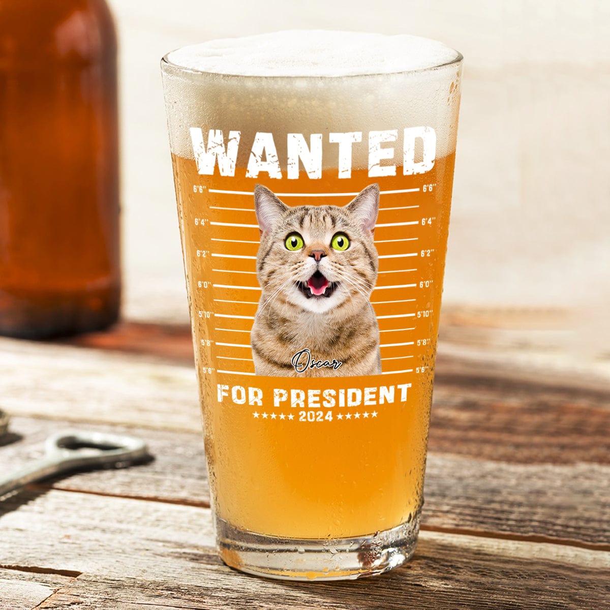 GeckoCustom Custom Photo Wanted President, Live Preview Dog Cat Print Beer Glass HA75 890770 16oz / 1 side
