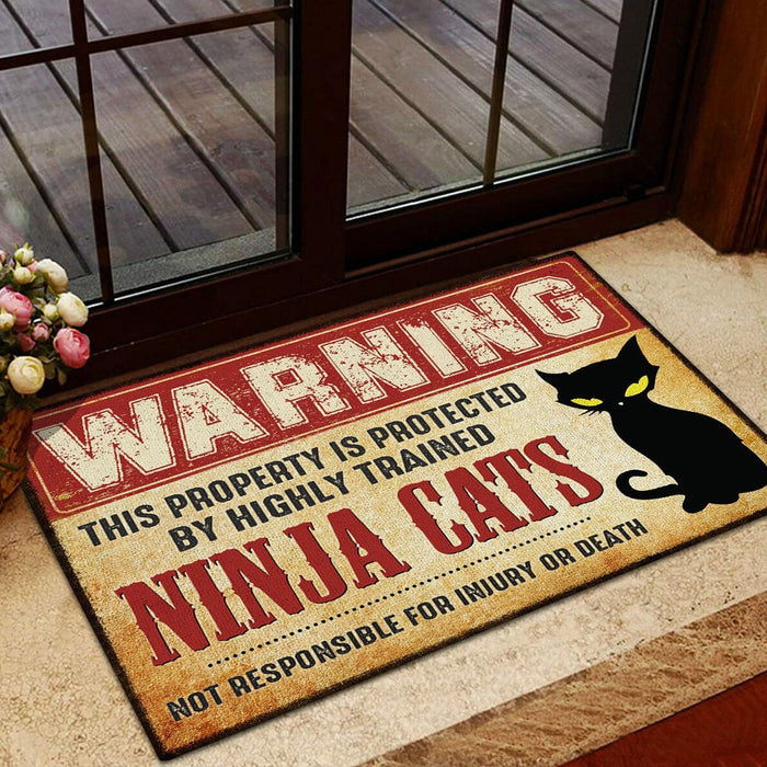 GeckoCustom Custom Photo Warning This Property Is Protected Cat Doormat N304 889831