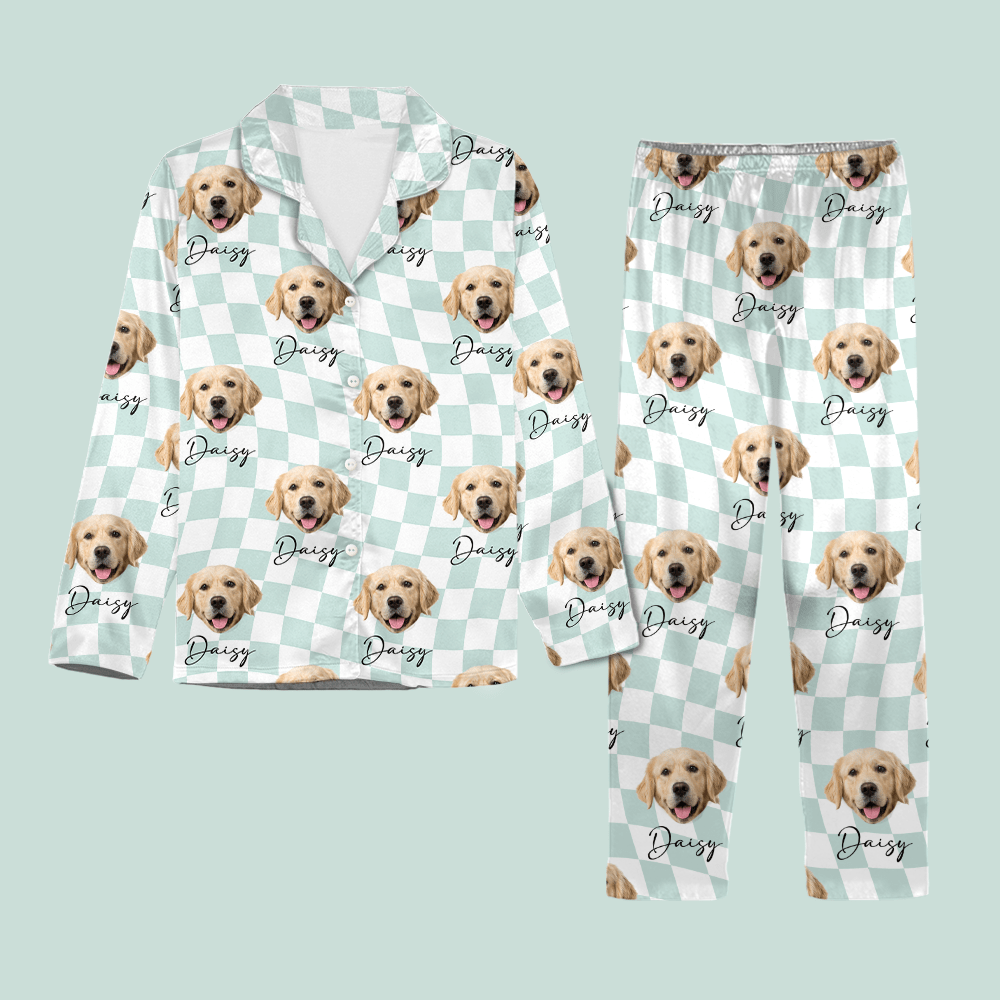 GeckoCustom Custom Photo With Checkered Pattern Dog Lover Pajamas TA29 890063
