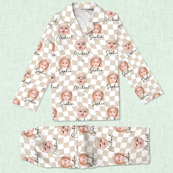Custom Photo With Checkered Pattern Pajamas - Valentine Gift For Family ...