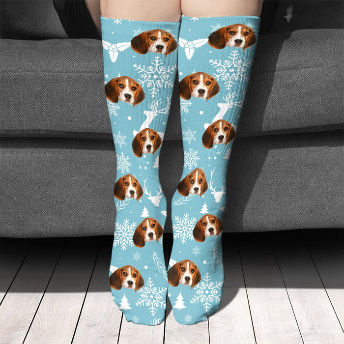 GeckoCustom Custom Photo With Christmas Pattern Dog Men and Women's Sock N304 890203