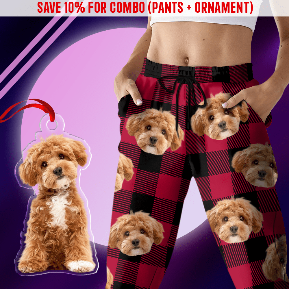 GeckoCustom Custom Photo With Christmas Pattern Dog Men and Women's Sweatpants TH10 N304 888742 Combo Sweatpants + Ornament (10% OFF) (Favorite) / For Man / XS