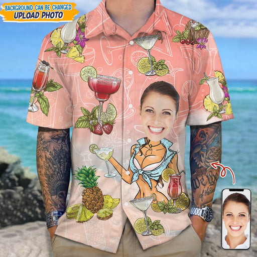 GeckoCustom Custom Photo With Cocktail Pattern For Husband Or Boyfriend Hawaii Shirt N304 889357