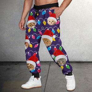 GeckoCustom Custom Photo With Colorful Christmas Lights For Cat Lovers Sweatpants N304 889922