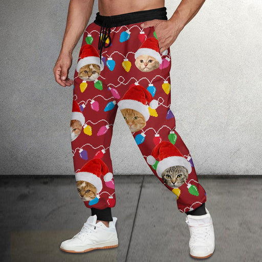 GeckoCustom Custom Photo With Colorful Christmas Lights For Cat Lovers Sweatpants N304 889922