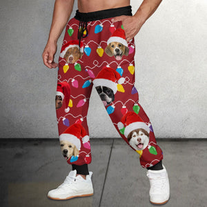GeckoCustom Custom Photo With Colorful Christmas Lights For Dog Lovers Sweatpants N304 889920