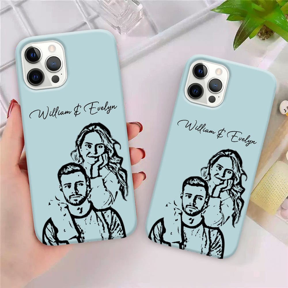 GeckoCustom Custom Photo With Pencil Drawing Effect Vintage Style Couple Phone Case For Valentine's Day, Anniversary HO82 893438