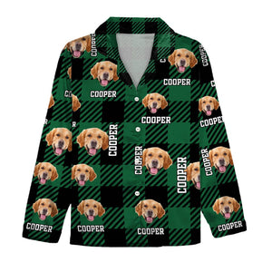 GeckoCustom Custom Photo With Plaid Background For Dog Cat Lovers Pajamas T368 889938 For Kid / Only Shirt / 3XS