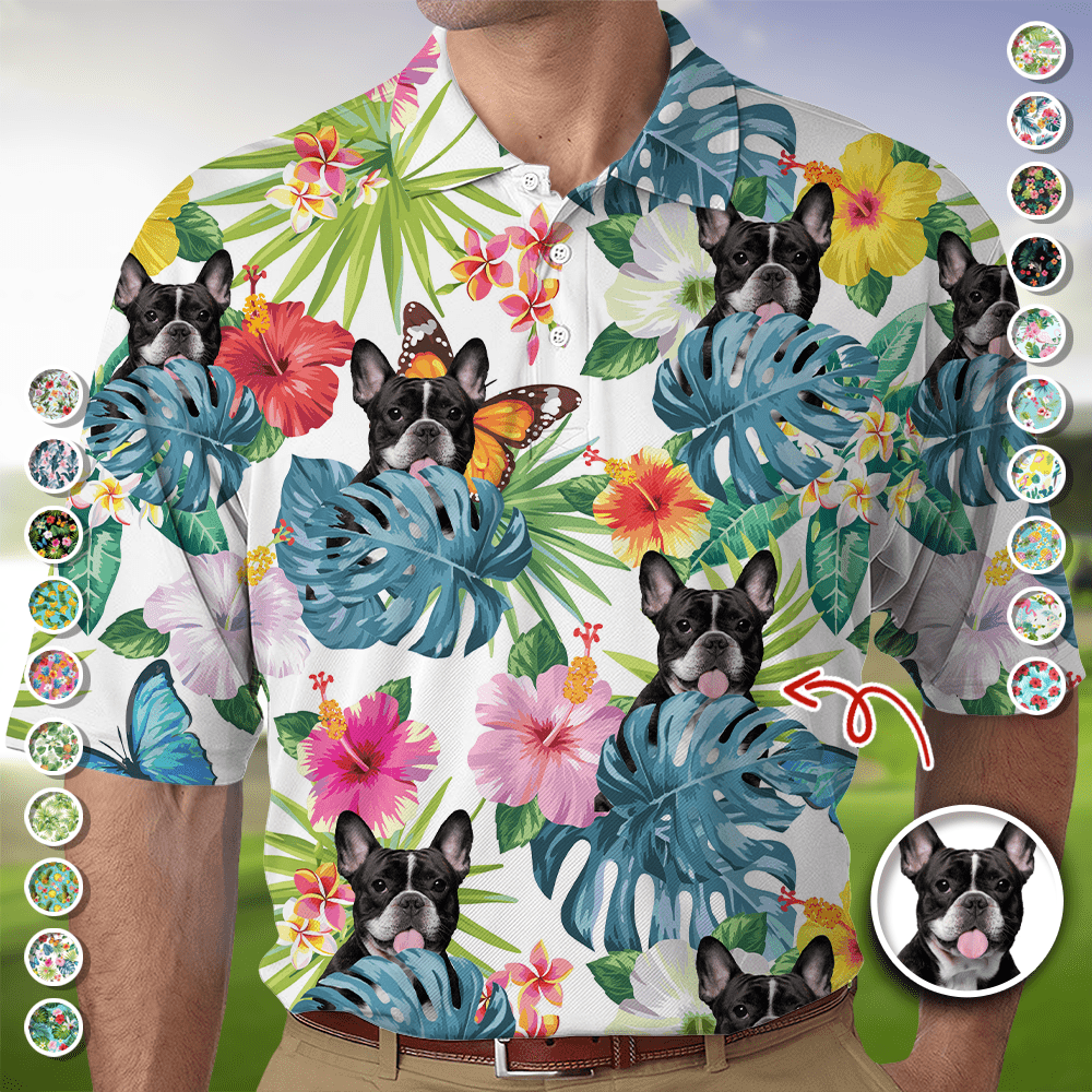 GeckoCustom Custom Photo With Tropical Pattern Dog Polo Shirt HA75 890738
