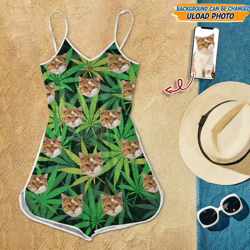 GeckoCustom Custom Photo With Weed Leaves For Cat Lover Romper N304 889385