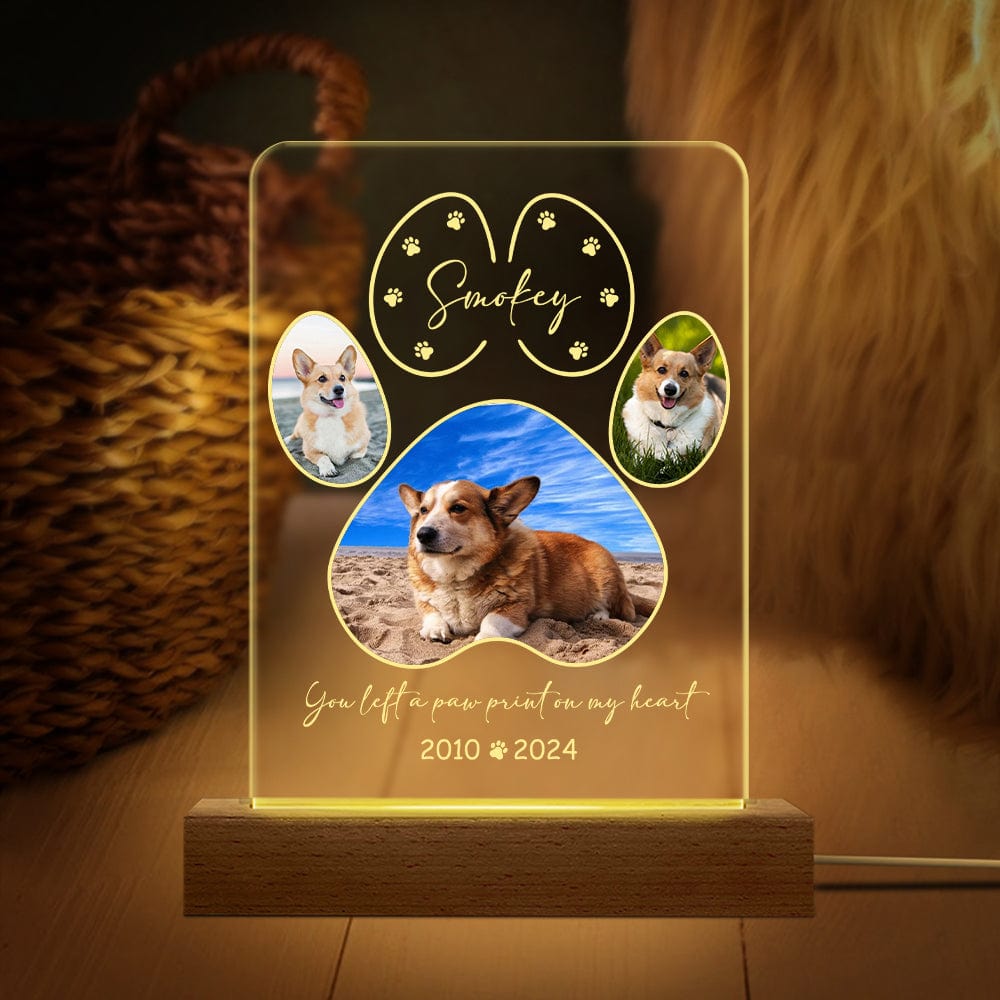 GeckoCustom Custom Photo You Left A Paw Print On Our Hearts Dog Cat Pet Acrylic Plaque With LED Night Light HA75 891534 Acrylic / 7.9"x4.5"