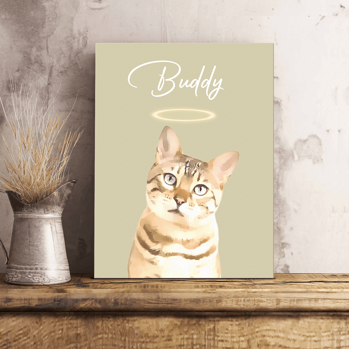 GeckoCustom Custom Watercolor Dog Cat Pet Photo Memorial Picture Frame Poster Canvas HA75 891800