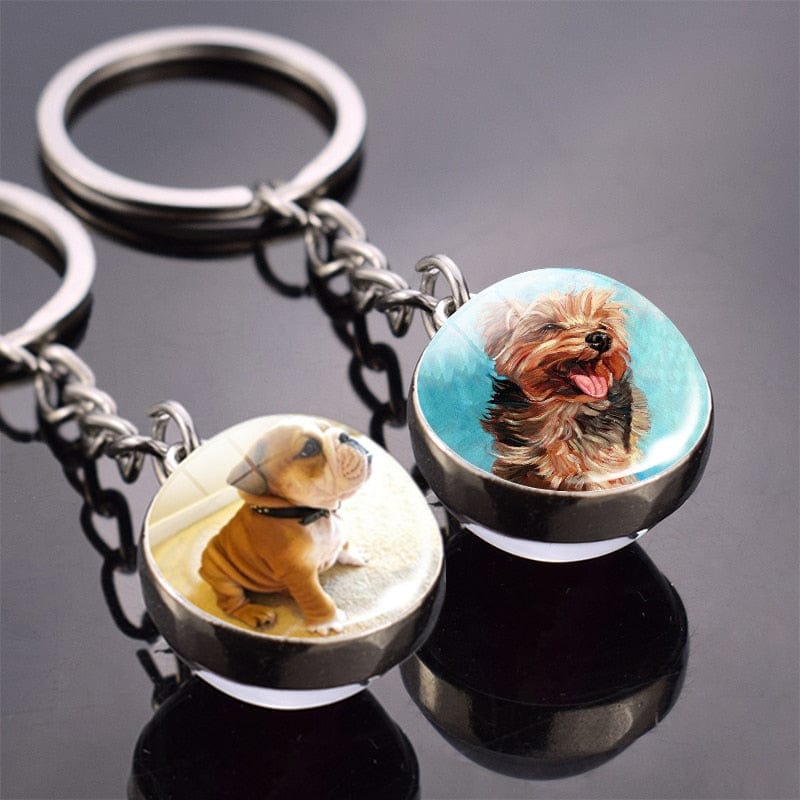 GeckoCustom Cute Dog Double Side Glass Ball Keychain