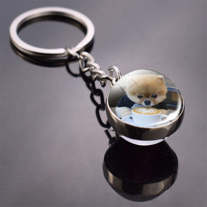 GeckoCustom Cute Dog Double Side Glass Ball Keychain As show 15