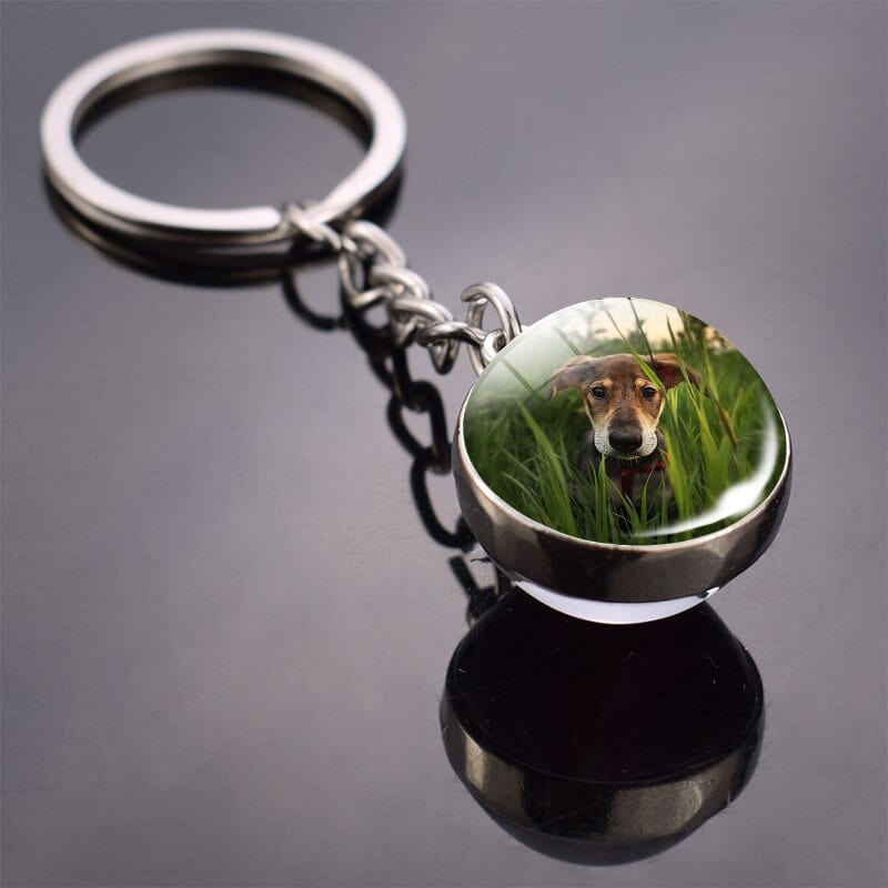 GeckoCustom Cute Dog Double Side Glass Ball Keychain As show 3