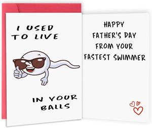 GeckoCustom Cute First Fathers Day Card for New Dad, Two-Sided 1St Fathers Day Gift from Baby Girl Boy, I Used to Live in Your Balls First Fathers Day