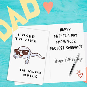 GeckoCustom Cute First Fathers Day Card for New Dad, Two-Sided 1St Fathers Day Gift from Baby Girl Boy, I Used to Live in Your Balls