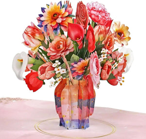 GeckoCustom CUTPOPUP Hummingbird Birthday Card Pop Up, Mothers Day, Fathers Day, 3D Popup Greeting Card, Birthday Card for Women (Hummingbird Sunflower) Mixed Flowers-6X8In