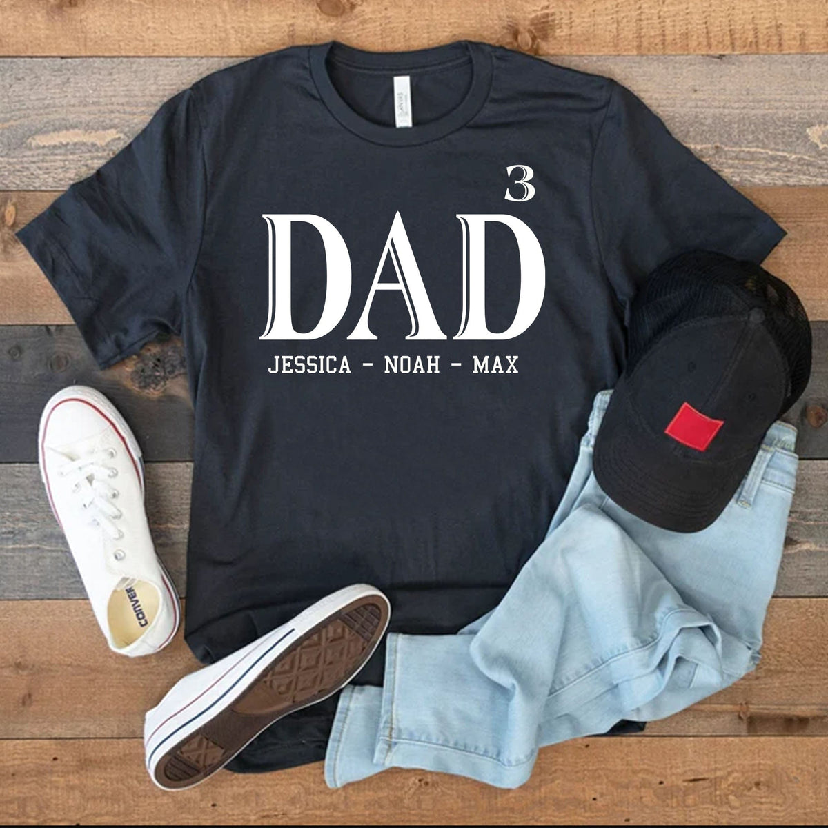 GeckoCustom Dad Custom Kids Names Personalized Custom Father's Day Shirt H319 Premium Tee (Favorite) / P Black / S