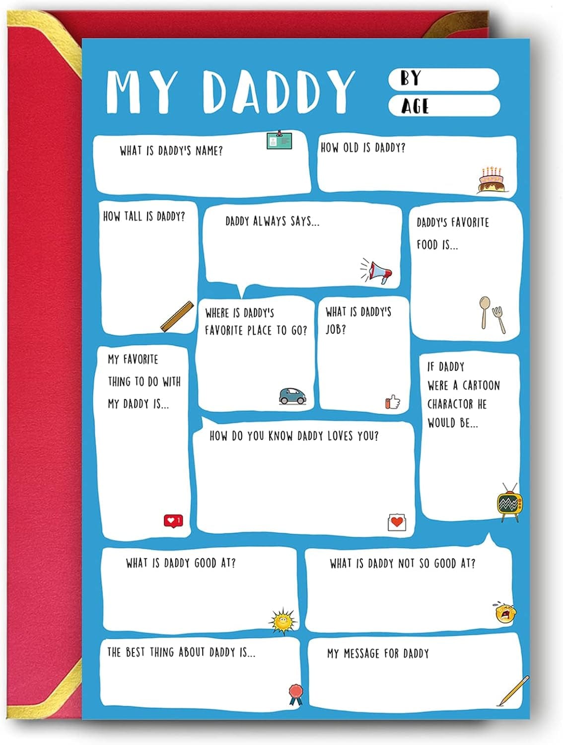 GeckoCustom Daddy Fathers Day Card,Funny Fathers Day Gift,Dad Gift from Son Daughter,Fathers Day Gift Ideas,Fill in the Blanks Keepsake Card…… 64