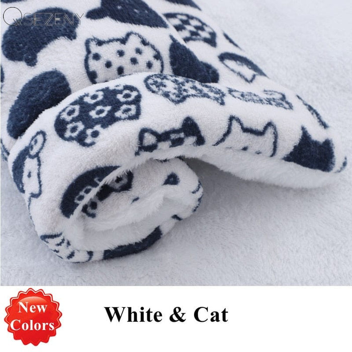 GeckoCustom Dog Bed Thickened Dog Mat Pet Cat Soft Fleece Pad Blanket Bed Mat Cushion Home Washable Rug Keep Warm Pet Supplies cama perro White with Cat / XS 32x25cm / China