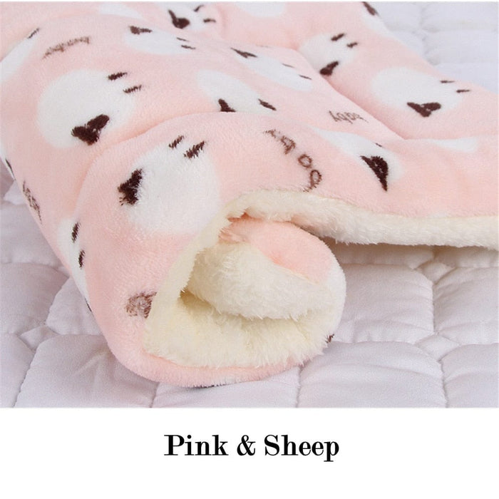 GeckoCustom Dog Bed Thickened Dog Mat Pet Cat Soft Fleece Pad Blanket Bed Mat Cushion Home Washable Rug Keep Warm Pet Supplies cama perro Pink with Sheep / XS 32x25cm / China