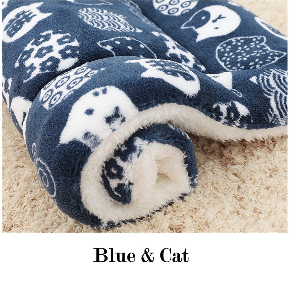 GeckoCustom Dog Bed Thickened Dog Mat Pet Cat Soft Fleece Pad Blanket Bed Mat Cushion Home Washable Rug Keep Warm Pet Supplies  cama perro Blue with Cat / XS 32x25cm / China