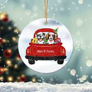 GeckoCustom Dog Christmas Red Truck Christmas Personalized Gift Ceramic Ornament HA75 891108