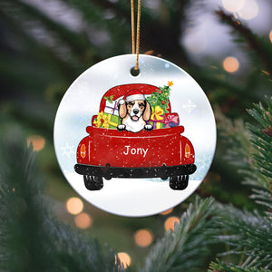 GeckoCustom Dog Christmas Red Truck Christmas Personalized Gift Ceramic Ornament HA75 891108