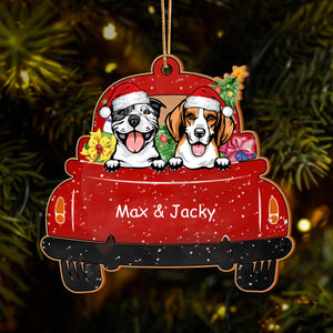 GeckoCustom Dog Christmas Red Truck Christmas Personalized Gift Wood Ornament HA75 891228