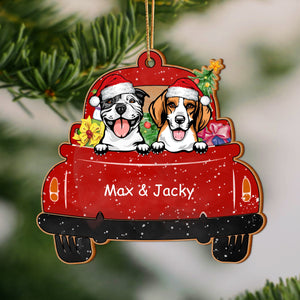 GeckoCustom Dog Christmas Red Truck Christmas Personalized Gift Wood Ornament HA75 891228