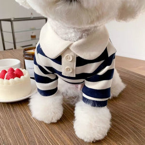 GeckoCustom Dog Clothes Schnauzer Teddy York Shire Polo Shirt Summer Dress Striped Pet T-Shirt Dog Costume Soft Pullover Suit for Dog Puppy Blue / XS
