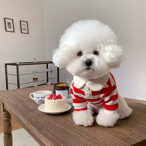 GeckoCustom Dog Clothes Schnauzer Teddy York Shire Polo Shirt Summer Dress Striped Pet T-Shirt Dog Costume Soft Pullover Suit for Dog Puppy Red / XS