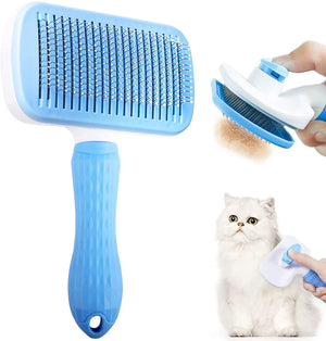 GeckoCustom Dog Hair Remover Brush Cat Dog Hair Grooming And Care Comb For Long Hair Dog Pet Removes Hairs Cleaning Bath Brush Dog Supplies square blue